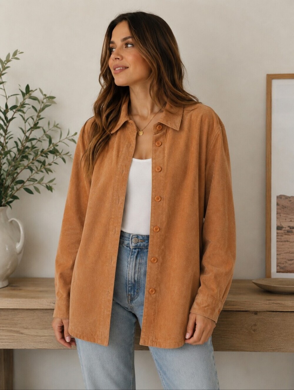 Bagatelle Genuine Leather Shacket Women's XL Cognac Brown Button Front Vintage